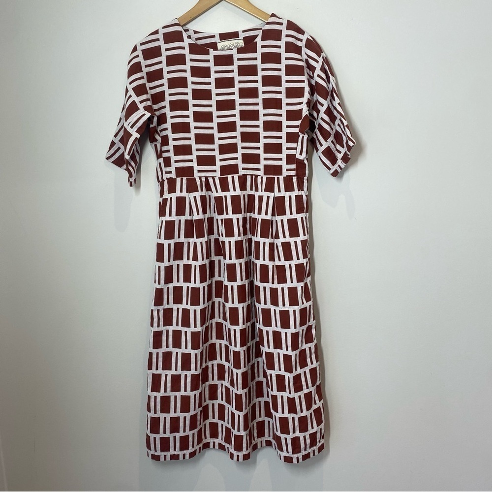 Ace & Jig Geometric Print Cotton Dress Brown/white size XXS